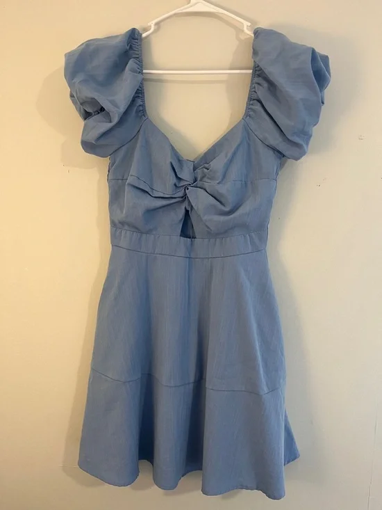 Trixxi Light Blue Puff Sleeve Midi Dress - Picture 1 of 5